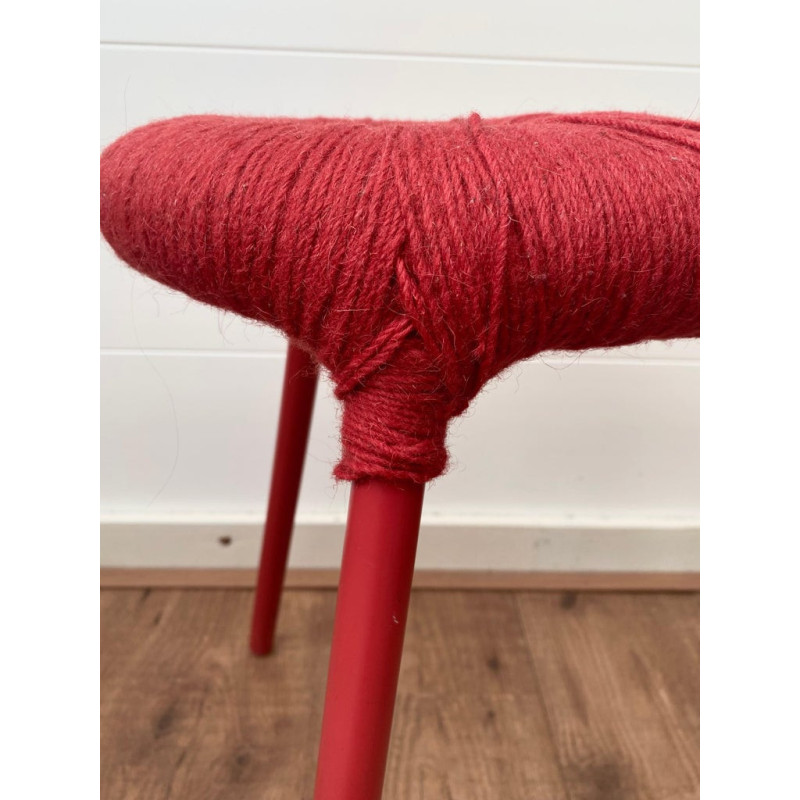 Vintage red metal and wool stool model Eskilstuna by Ikea, 1990s