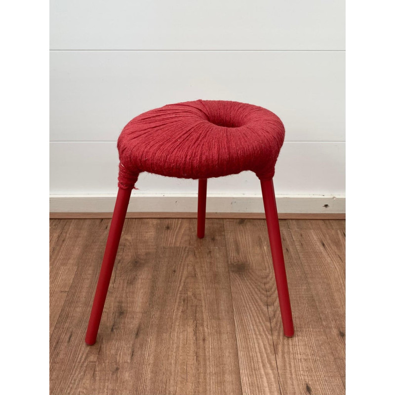 Vintage red metal and wool stool model Eskilstuna by Ikea, 1990s