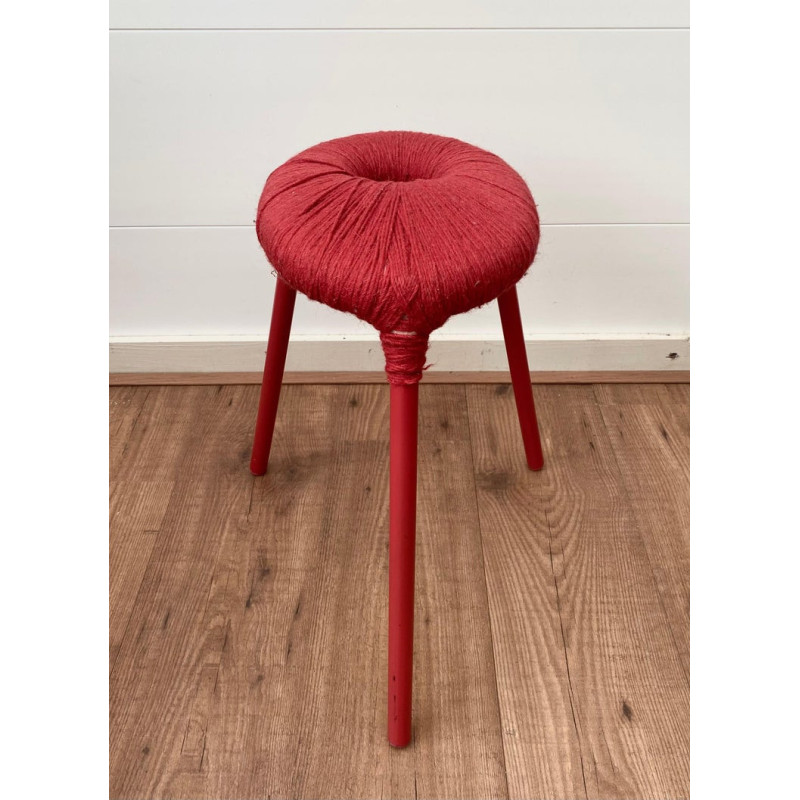 Vintage red metal and wool stool model Eskilstuna by Ikea, 1990s