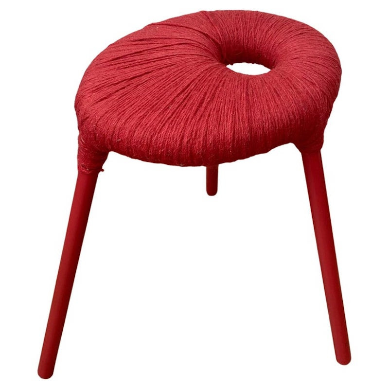 Tabouret vintage en métal rouge et laine modèle Eskilstuna par Ikea, 1990