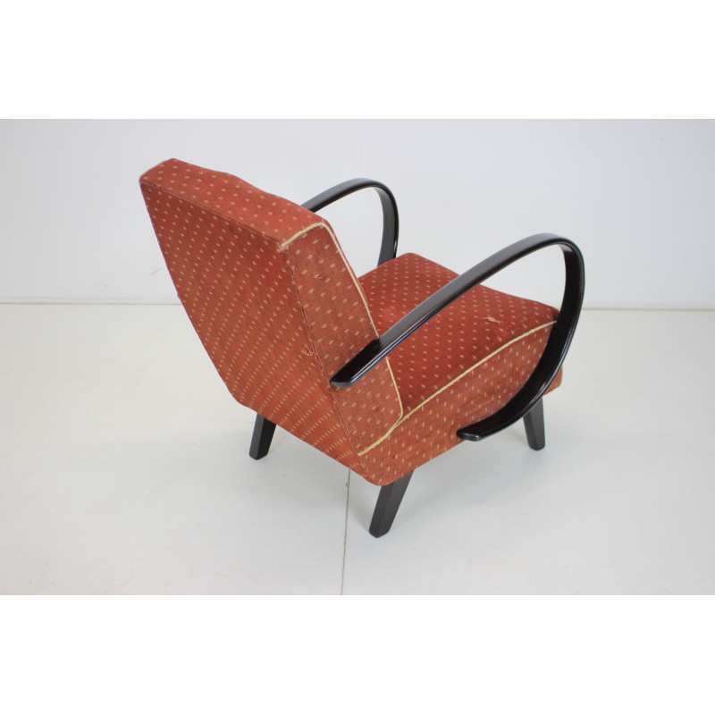 Vintage gebogen houten en stoffen fauteuil van Jindrich Halabala voor Up zavody, Tsjechoslowakije 1950