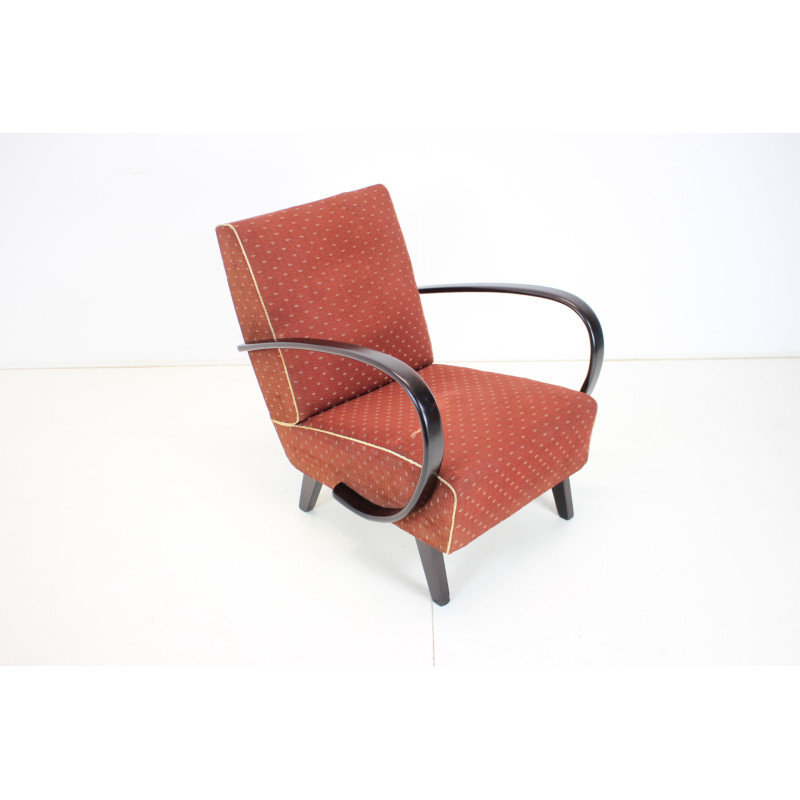 Vintage gebogen houten en stoffen fauteuil van Jindrich Halabala voor Up zavody, Tsjechoslowakije 1950