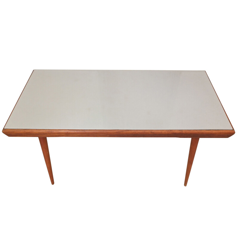 Table basse gris perle en hêtre et en résine - 1960