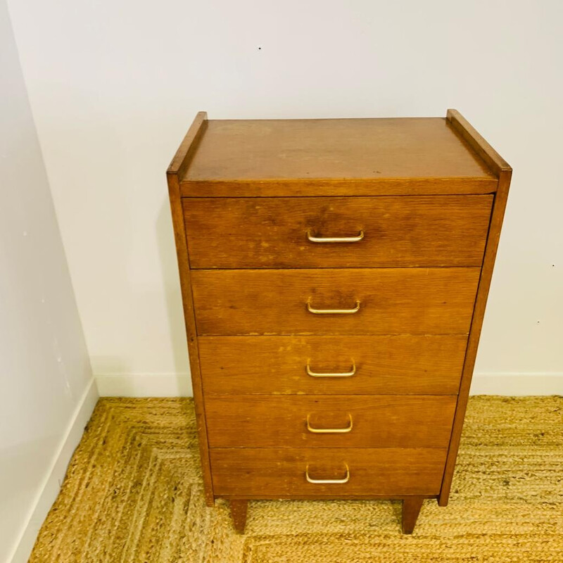 Vintage wooden chest of 5 drawers