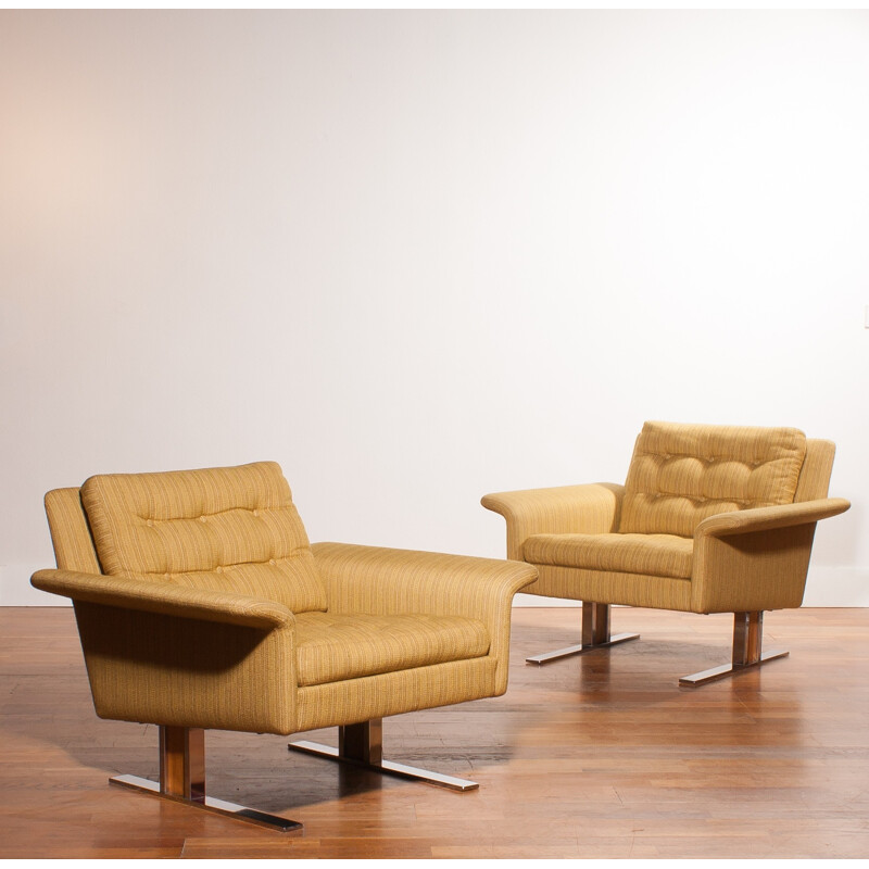 Pair of yellow Lounge Chairs, Johannes ANDERSEN - 1960s