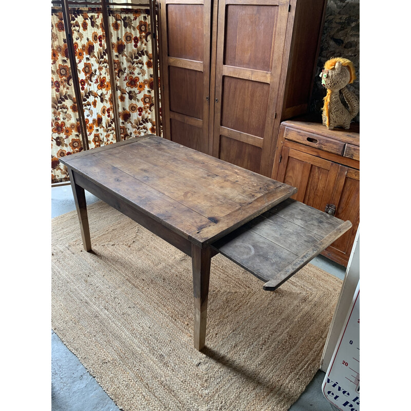 Table de ferme vintage en bois avec 1 tiroir