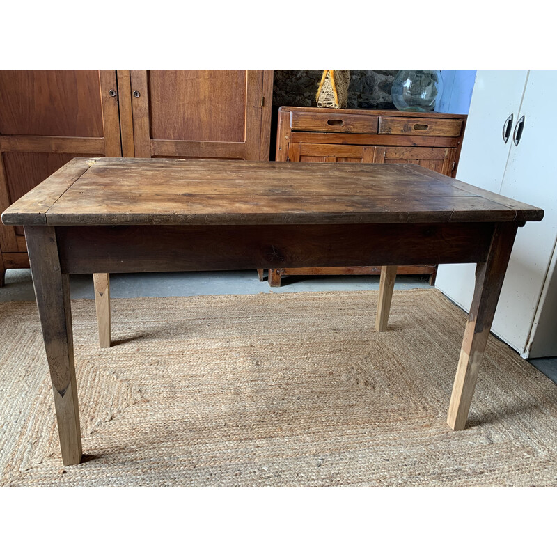 Table de ferme vintage en bois avec 1 tiroir