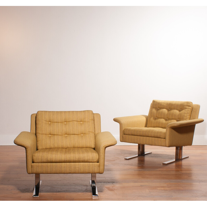 Pair of yellow Lounge Chairs, Johannes ANDERSEN - 1960s