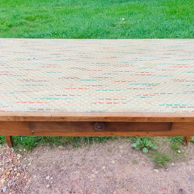 Vintage multicolored farmhouse table with 1 drawer