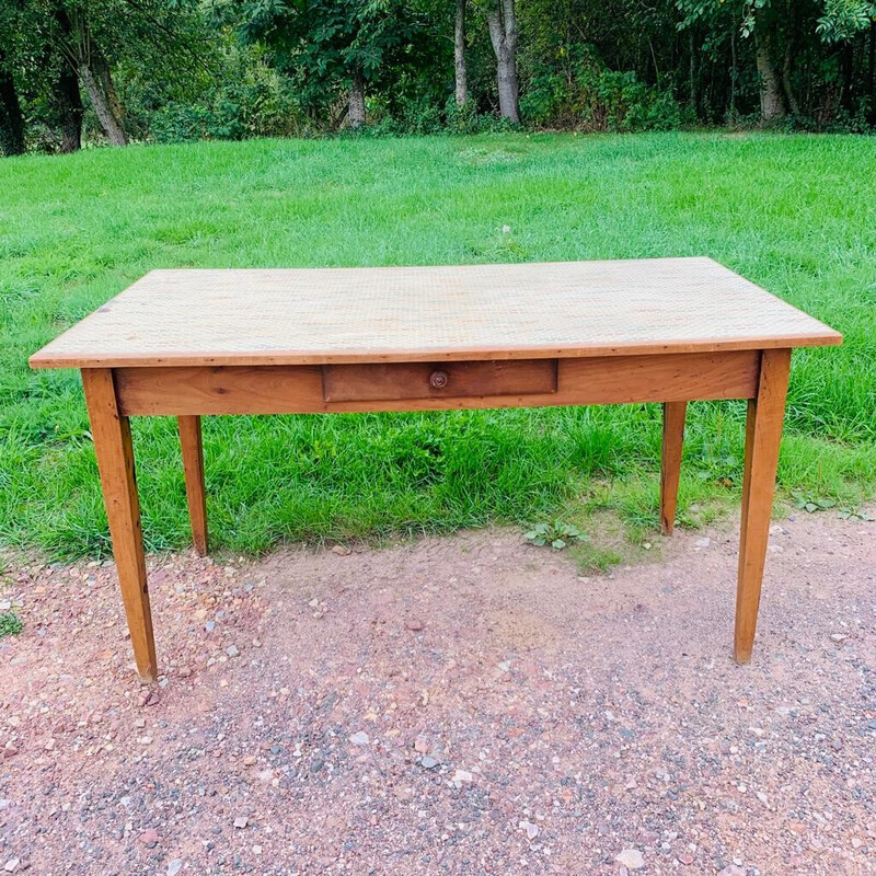 Vintage multicolored farmhouse table with 1 drawer