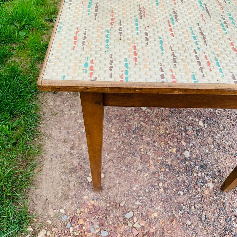 Vintage multicolored farmhouse table with 1 drawer