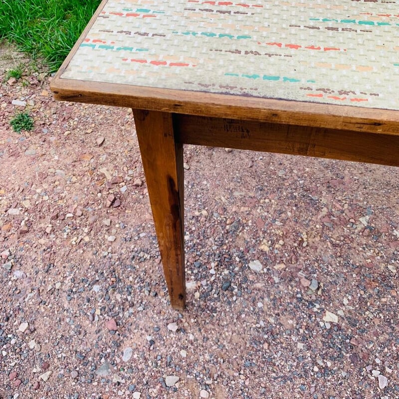 Vintage multicolored farmhouse table with 1 drawer