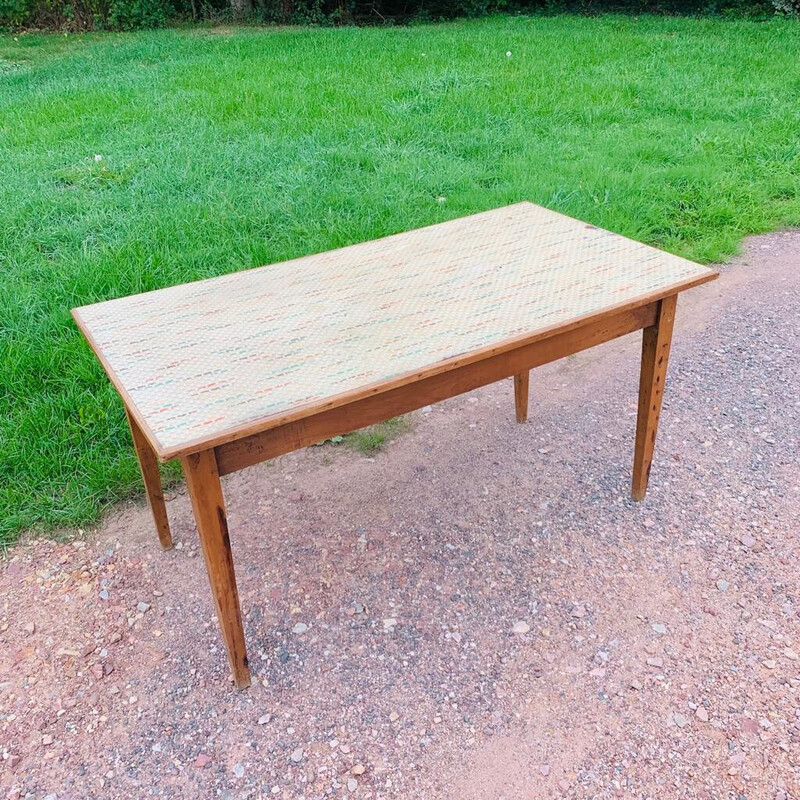 Vintage multicolored farmhouse table with 1 drawer