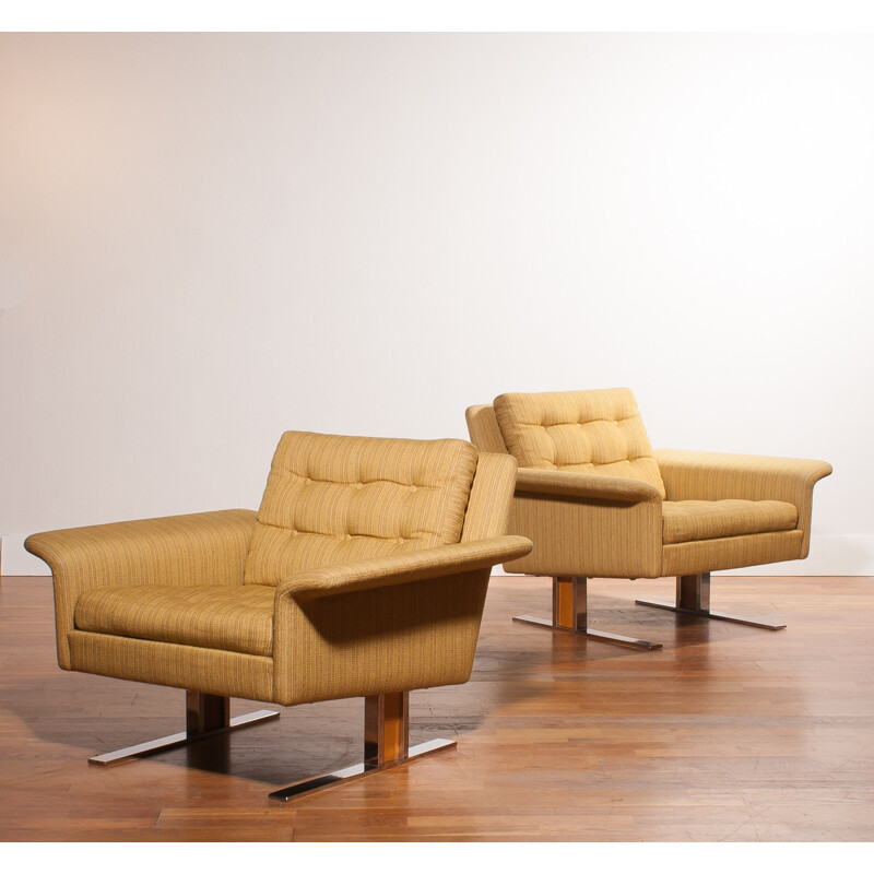 Pair of yellow Lounge Chairs, Johannes ANDERSEN - 1960s