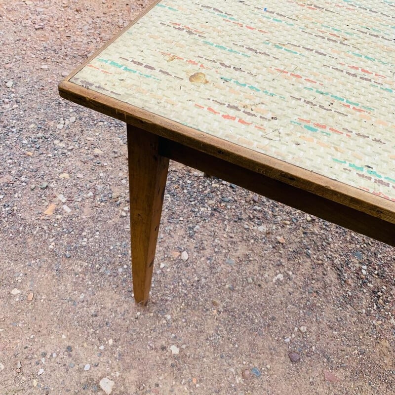 Vintage multicolored farmhouse table with 1 drawer