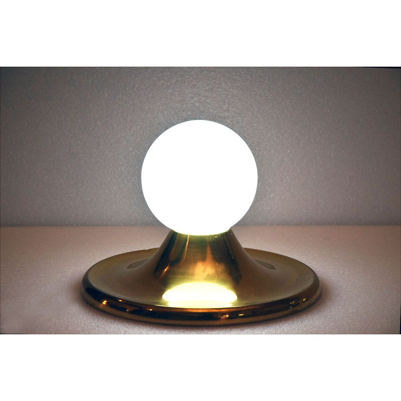 Vintage wall lamp in brass and opaline glass by Gino Sarfatti for Flos, 1970s