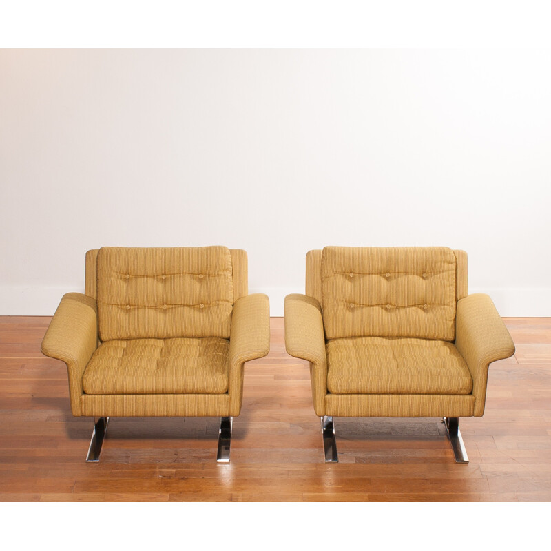 Pair of yellow Lounge Chairs, Johannes ANDERSEN - 1960s