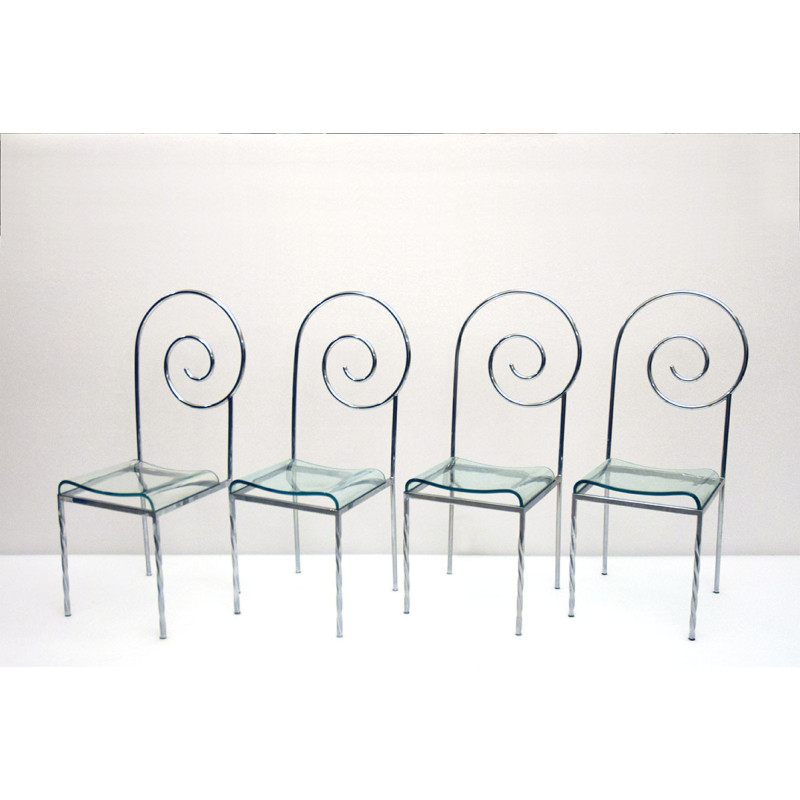 Set of 4 vintage Suspiral chairs by Luigi Serafini for Sawaya and Moroni, 1980s