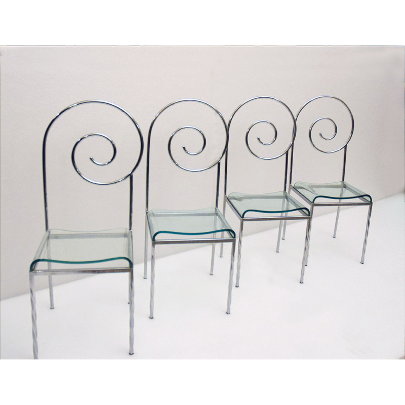 Ensemble de 4 chaises Suspiral vintage de Luigi Serafini pour Sawaya et Moroni, 1980