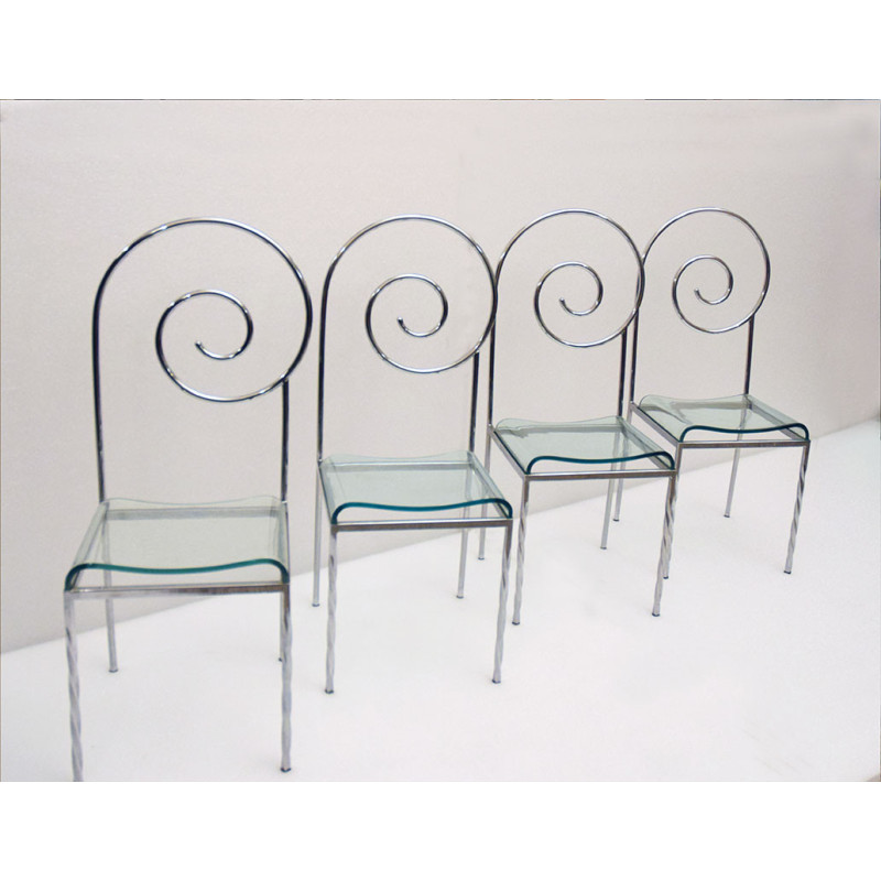 Set of 4 vintage Suspiral chairs by Luigi Serafini for Sawaya and Moroni, 1980s