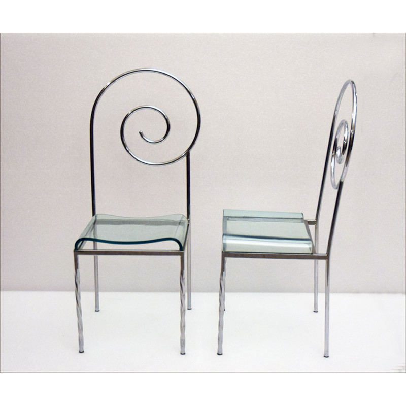 Set of 4 vintage Suspiral chairs by Luigi Serafini for Sawaya and Moroni, 1980s