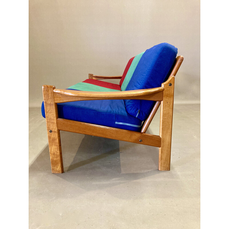 Vintage 3-Sitzer-Sofa aus Teakholz und Baumwolle, 1950