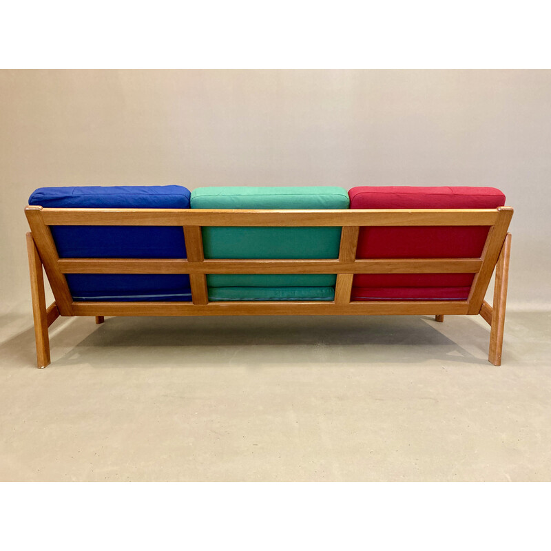 Vintage 3 seater teak and cotton sofa, 1950