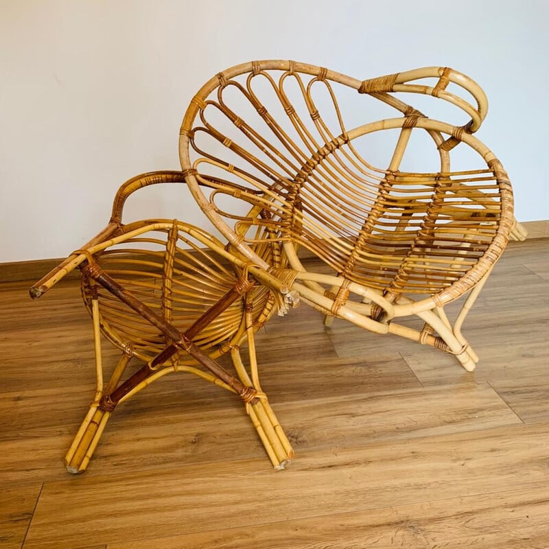 Pair of vintage rattan armchairs, 1960