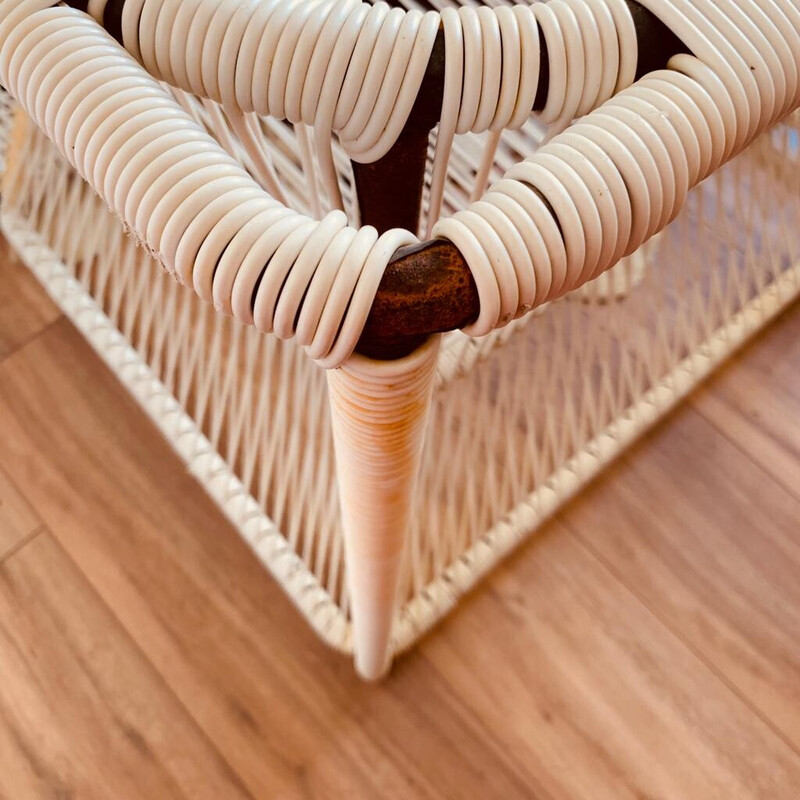 Pair of vintage white scoubidou garden armchairs