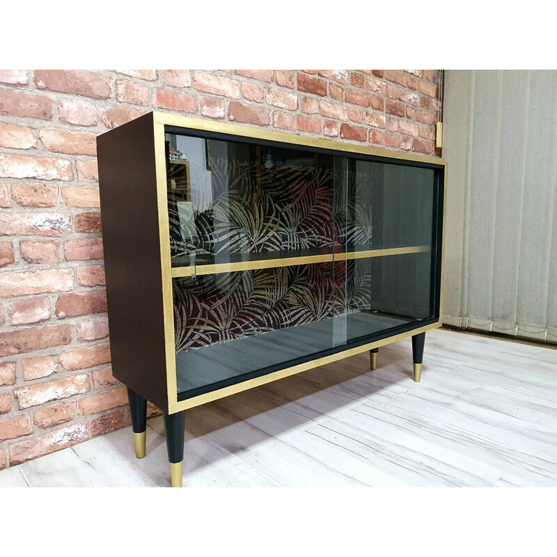 Vintage black and gold display cabinet, Poland 1970s