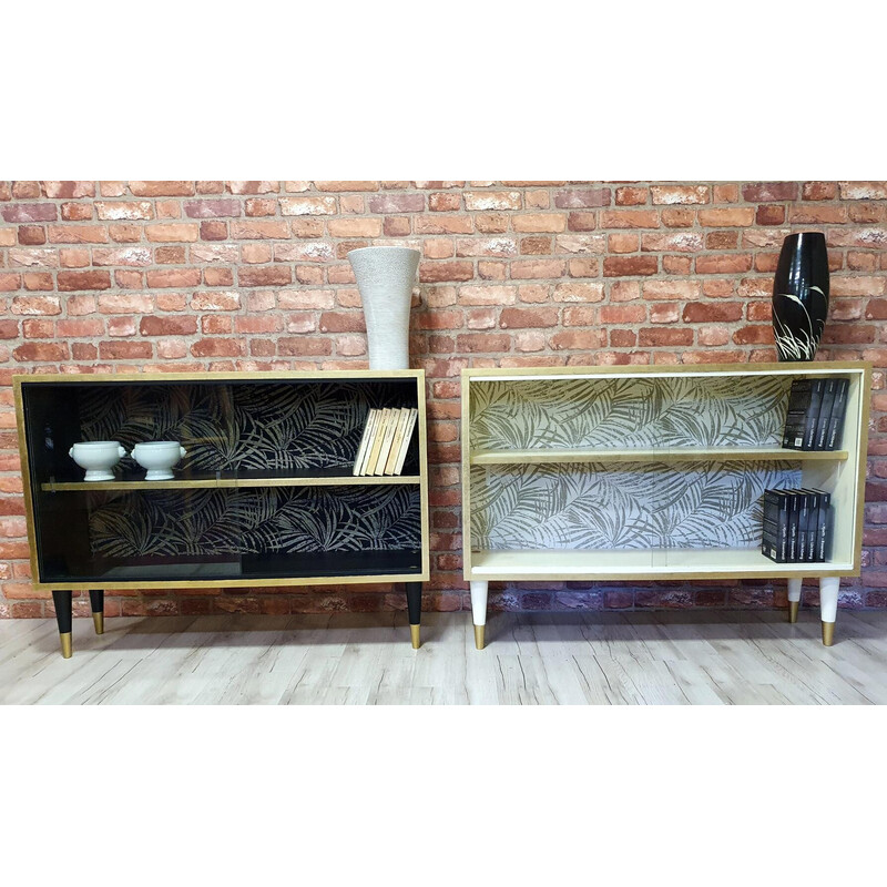 Vintage black and gold display cabinet, Poland 1970s