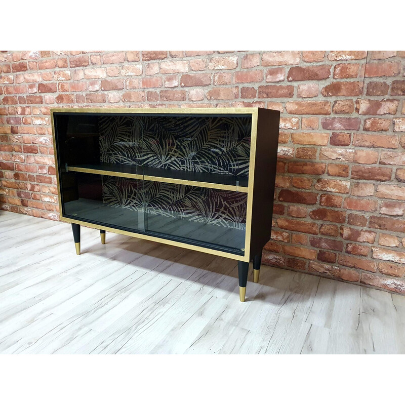 Vintage black and gold display cabinet, Poland 1970s