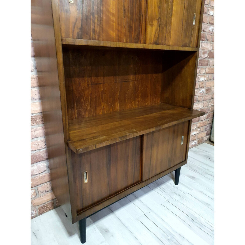 Vintage walnut bookcase with sliding doors, 1960s