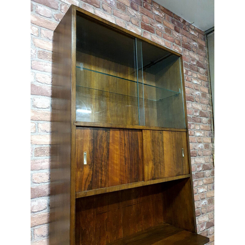 Vintage walnut bookcase with sliding doors, 1960s