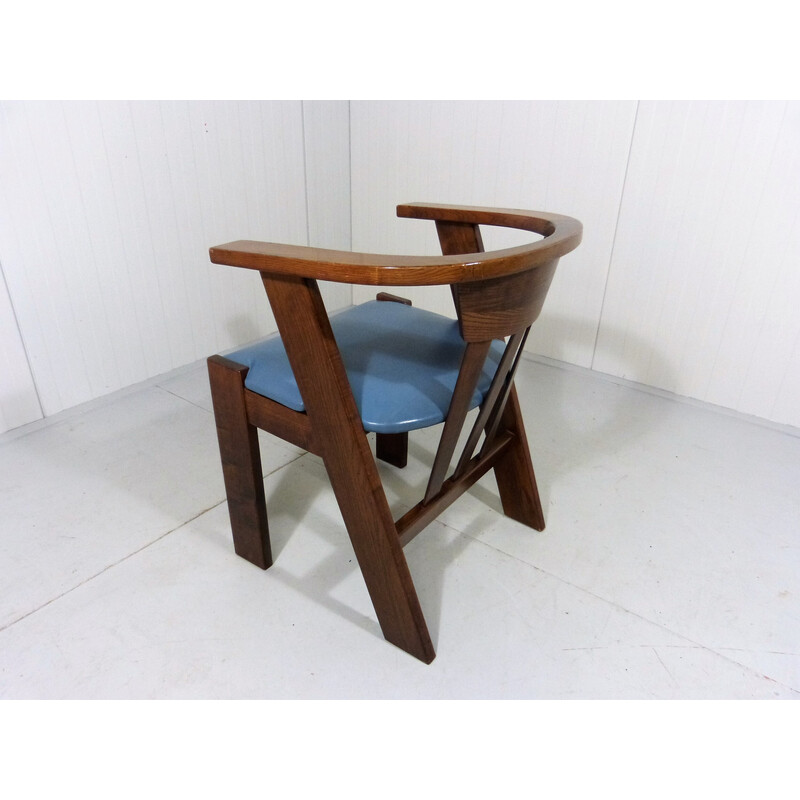 Cadeira de escritório Vintage Brutalist carvalho e couro, 1970