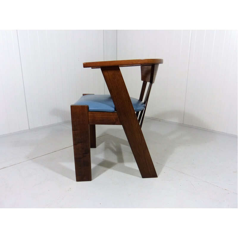 Vintage Brutalist oakwood and leather desk armchair, 1970s