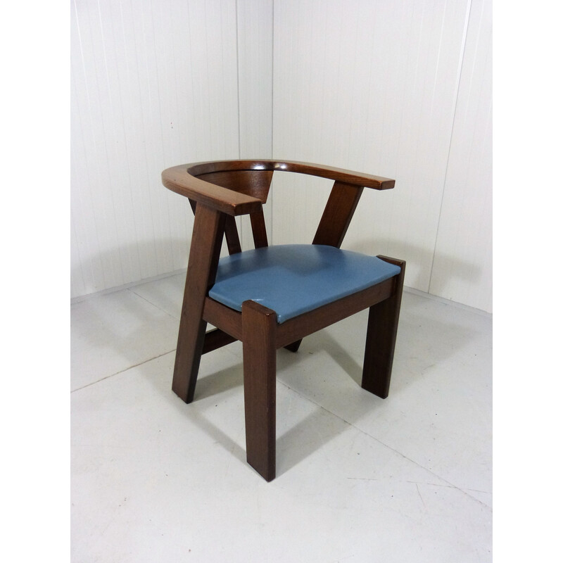Cadeira de escritório Vintage Brutalist carvalho e couro, 1970