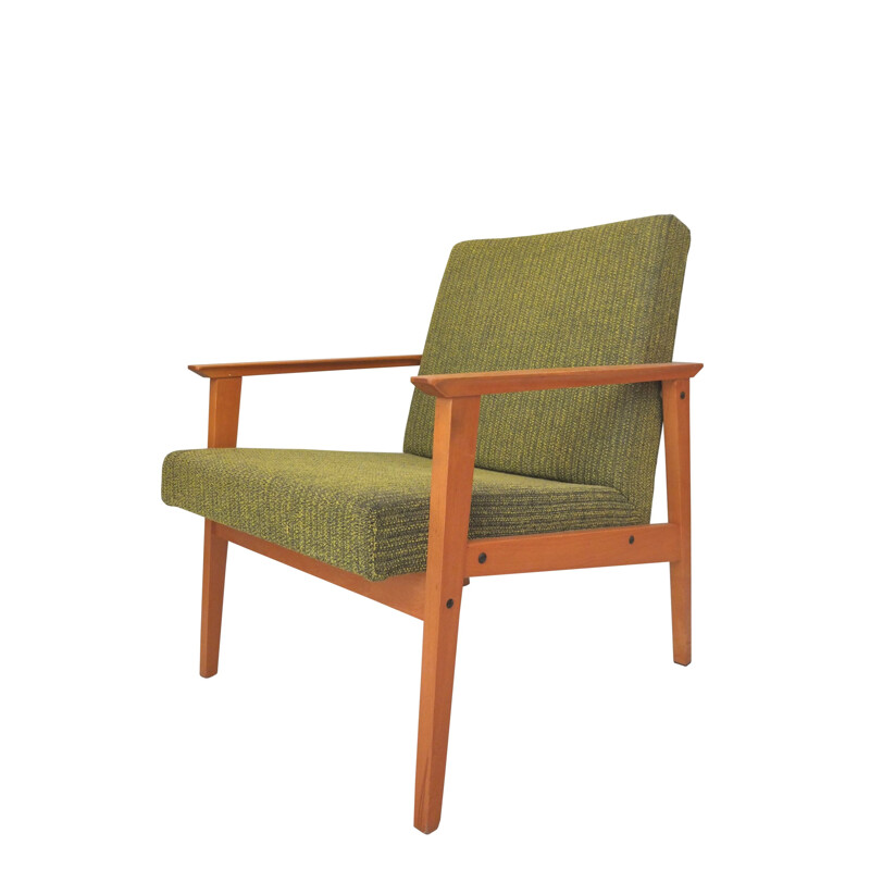 Green armchair in wood and fabric - 1960s