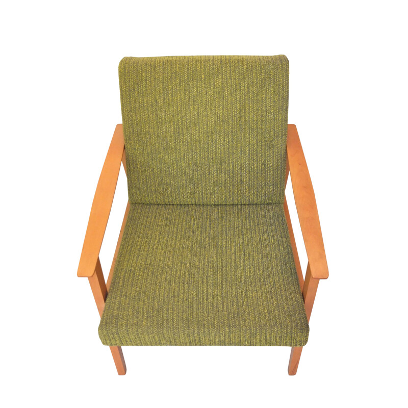 Green armchair in wood and fabric - 1960s