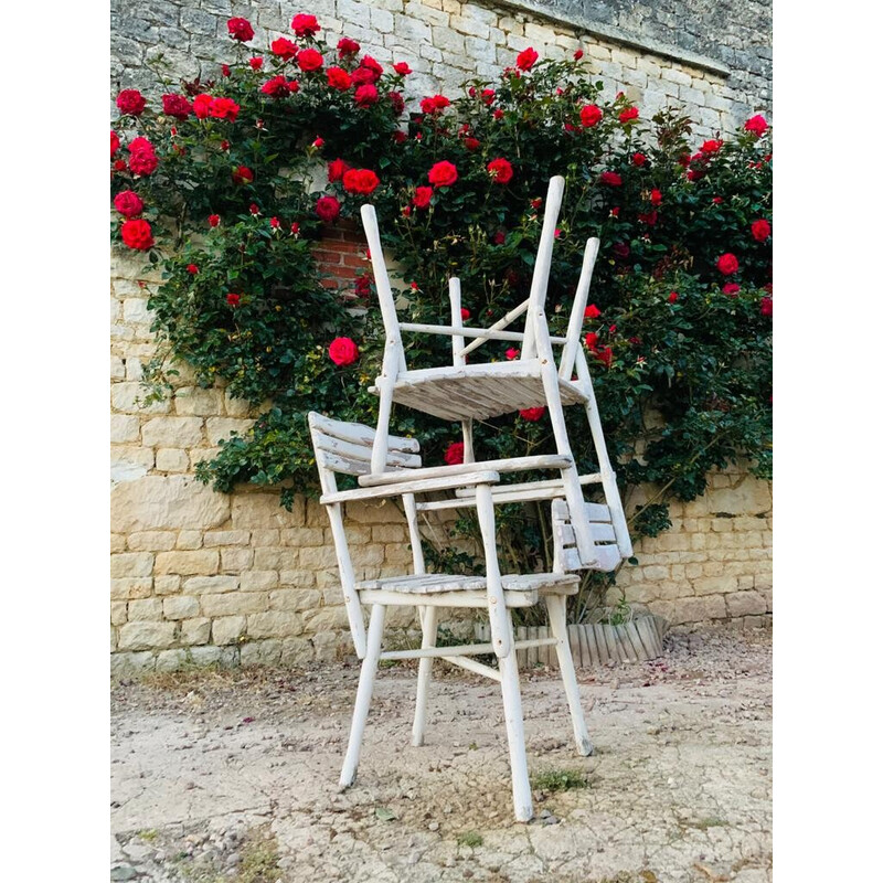 Ensemble 4 fauteuils de jardin vintage en bois et 1 chaise, 1960