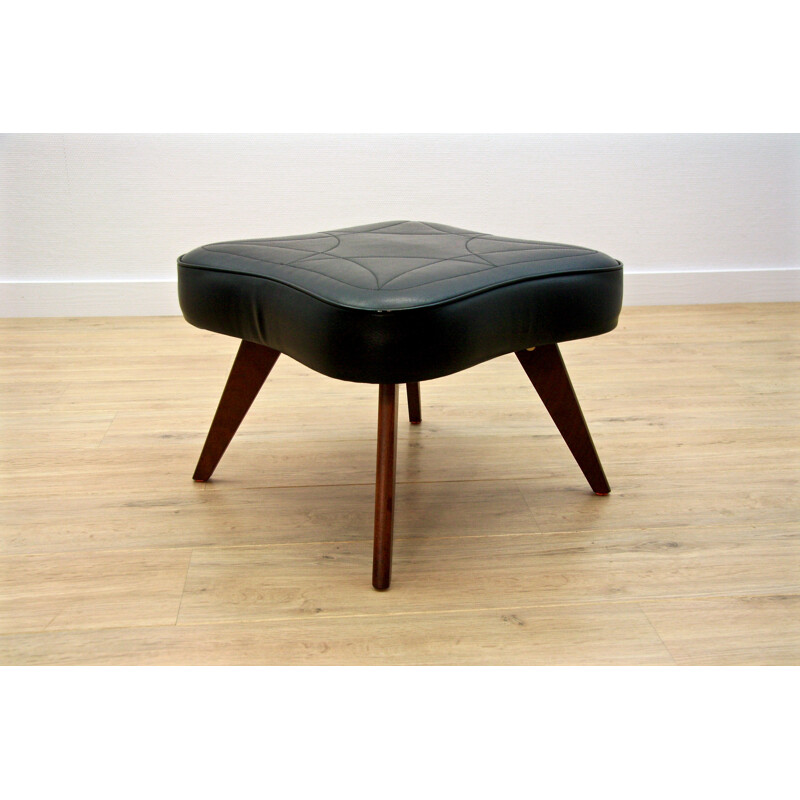 Danish ottoman in rosewood and black leatherette - 1960s