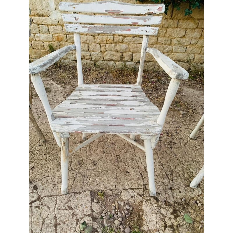 Set of 4 vintage wooden garden chairs and 1 chair, 1960