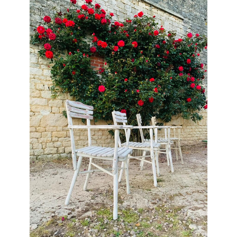 Set of 4 vintage wooden garden chairs and 1 chair, 1960