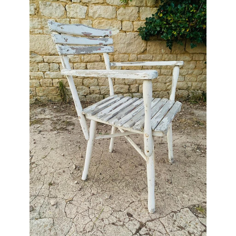 Set of 4 vintage wooden garden chairs and 1 chair, 1960