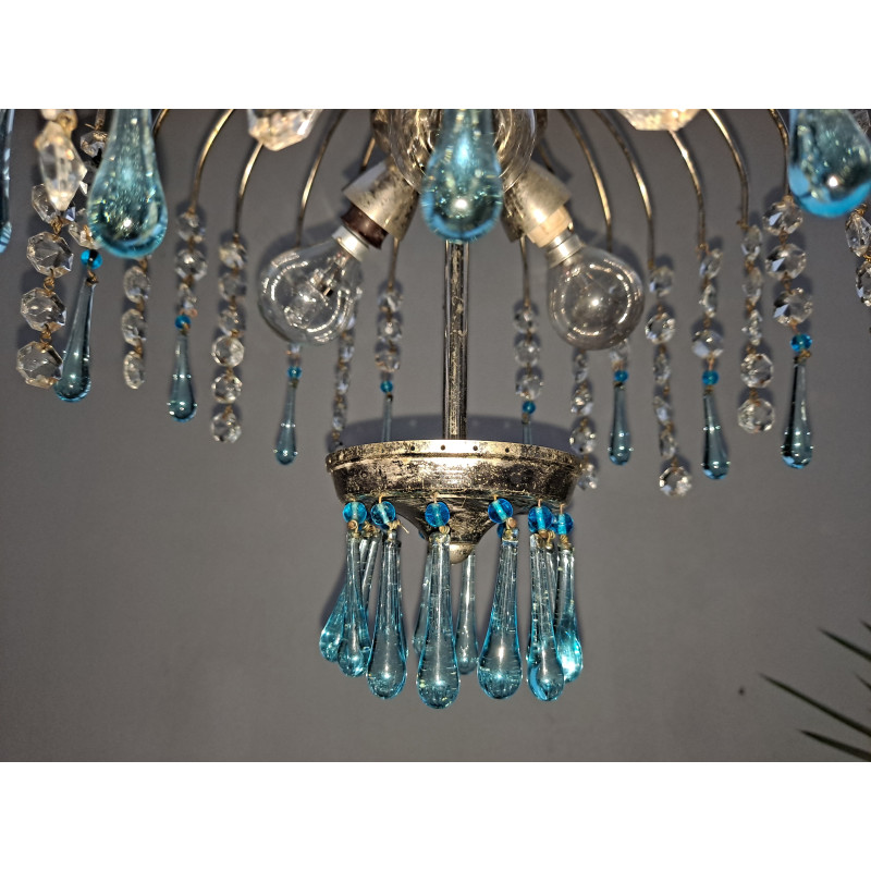 Vintage blue Murano glass waterfall chandelier, Italy 1960s