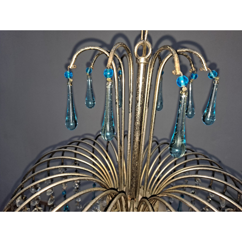 Vintage blue Murano glass waterfall chandelier, Italy 1960s