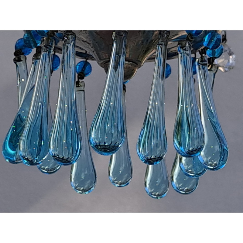 Candelabro de vidro Vintage Murano azul, Itália Anos 60