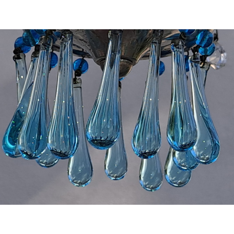 Lustre vintage en verre de Murano bleu en forme de cascade, Italie 1960