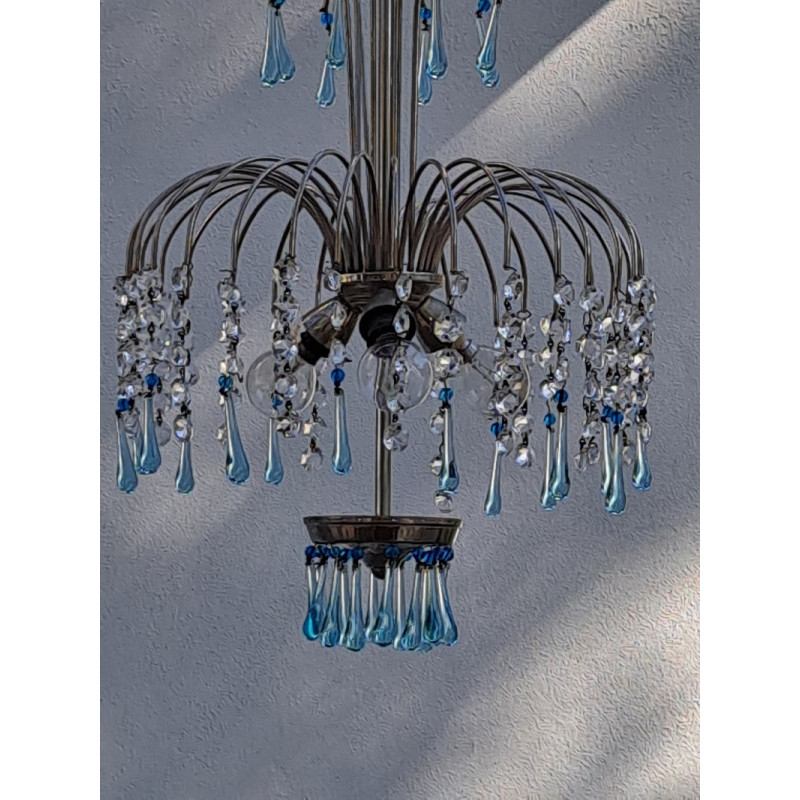 Vintage blue Murano glass waterfall chandelier, Italy 1960s