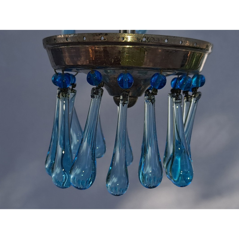 Araña de cascada de cristal de Murano azul vintage, Italia años 60